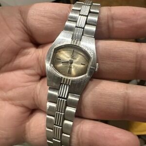 Working Helbros 17 Jewels Mechanical Manual‎ Watch Womens Silver Tone 23mm Fit 7